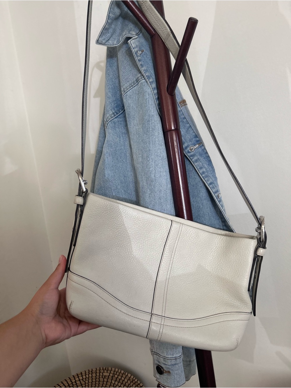 Coach Cream Leather Shoulder Bag with Black Trim